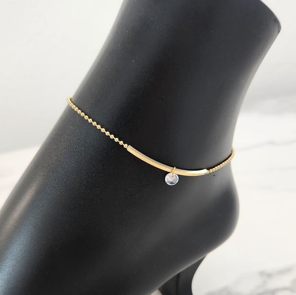 Simple Casual Style Gold Plated Beaded Anklet with Gemstone Drop - Picture 3 of 12